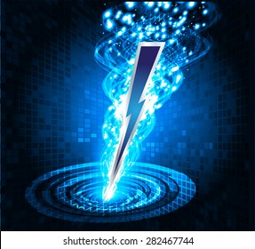 illustration of sparkling lightning bolt with electric effect. blue thunderbolt.
