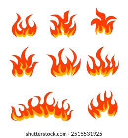 illustration of sparks or flames fire set isolated on white background