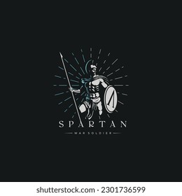 illustration of spartan king god in armor and helmet, holding spear and shield