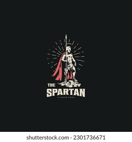 illustration of spartan king god in armor and helmet, holding a spear