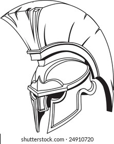 An illustration of Spartan roman greek trojan or gladiator helmet with plume