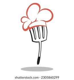 illustration of spatula and chef hat cooking tool vector logo design with simple silhouette line style, perfect for recipe menu logo, restaurant brand, catering, badge culinary, market, etc.