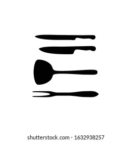 Illustration spatula, fork and knife barbecue grill tools icon vector design