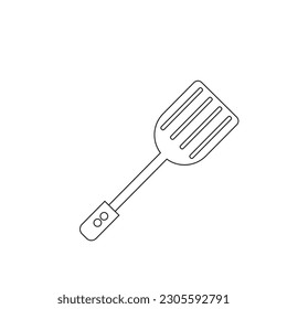 An illustration of a spatula, a versatile kitchen tool with a long handle and a flat, broad end, commonly used for flipping and lifting food. The illustration showcases the spatula's shape and design,