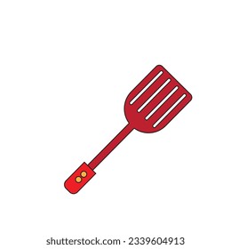 An illustration of a spatula, a versatile kitchen tool with a long handle and a flat, broad end, commonly used for flipping and lifting food. The illustration showcases the spatula's shape and design,