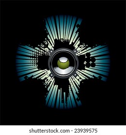 Illustration with a speaker and abstract explosion