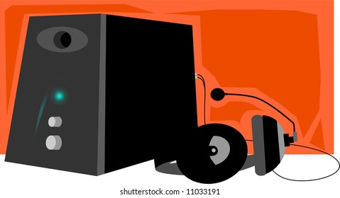 Illustration of a speaker with headphone	