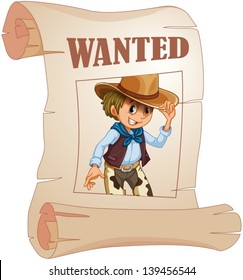 Illustration of a special paper with an image of a wanted man on a white background