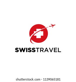 Illustration special Swiss country travel company combined with the symbol of the aircraft logo design