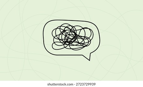 Ilustração de uma bolha de fala contendo uma linha emaranhada, simbolizando confusão ou comunicação obscura