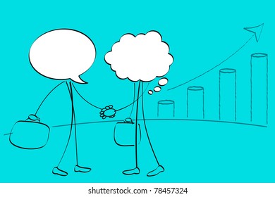 illustration of speech bubble headed people handshaking