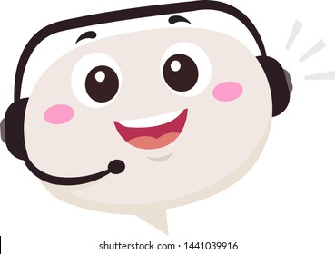 Illustration of a Speech Bubble Mascot Wearing Headset. Call Center
