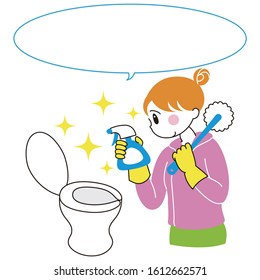 Illustration with a speech bubble of a stylish woman cleaning