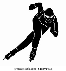 illustration of speed skater . black and white drawing, white background