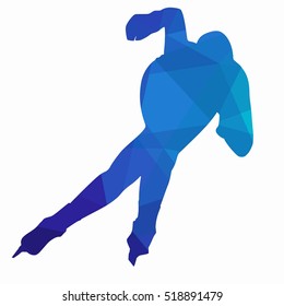 illustration of speed skater . blue triangles drawing, white background
