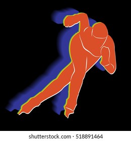 illustration of speed skater . color drawing, black background