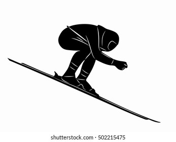 illustration of speed skier  , black and white drawing, white background