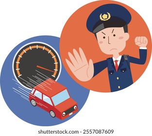 Illustration of a speeding vehicle and a police officer