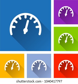Illustration of speedometer icons with long shadow