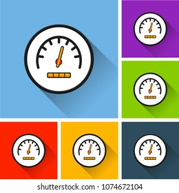 Illustration of speedometer icons with long shadow