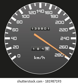 Illustration of speedometer isolated on black showing top speed