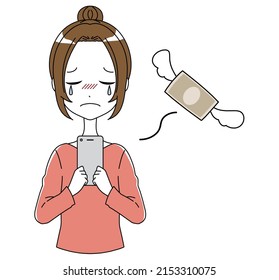 Illustration of spending money flying with a woman with a smartphone