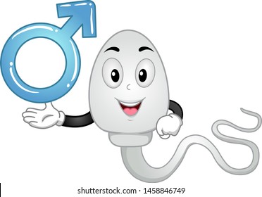 Illustration of a Sperm Mascot Showing a Male Symbol
