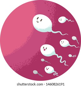 Illustration of Sperm Mascots Swimming Towards an Egg Cell