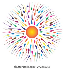Illustration of sperms and egg for human fertilization process concept