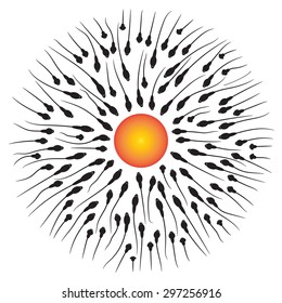 Illustration of sperms and egg for human fertilization process concept