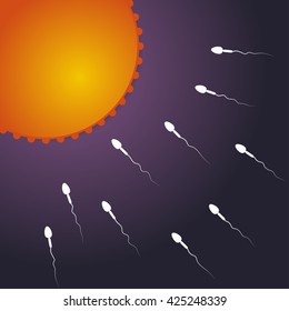 Illustration of sperms and egg for human fertilization process concept