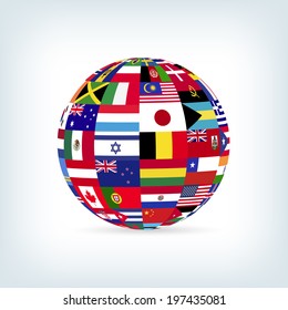 Illustration of a sphere with flags from many countries.
