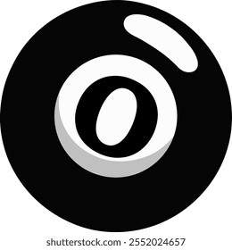  Illustration of a sphere with a number "0, zero" highlighted in the center. Snooker ball style in black and white.