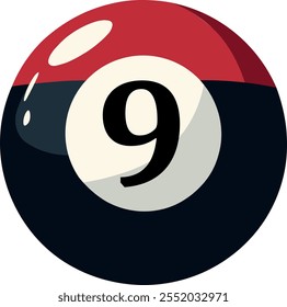 Ilustração de uma esfera com um número "9, nove" destacado no centro. Estilo Snooker ball em vermelho, preto e branco.