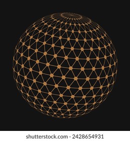 illustration of sphere with orange triangles on the dark background for logo, banner, postcard