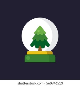 An illustration of spherical Snow Globe icon with Christmas tree inside it.