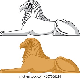 Illustration of the sphinx with a head of the egyptian god Horus isolated on white.