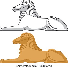 Illustration of the sphinx with a head of the egyptian god Sebek isolated on white.