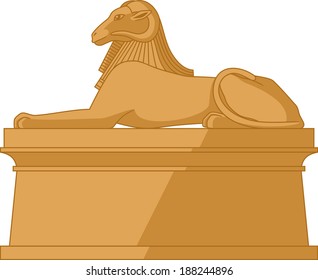 Illustration of the sphinx with a head of the egyptian god Amon on pedestal isolated on white background.