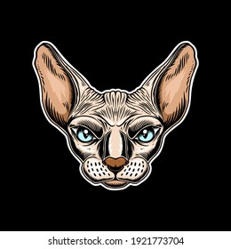 Ilustración de la cabeza de un gato de esfima. Elemento de diseño para tarjeta de afiche, logotipo, emblema, signo. Ilustración del vector