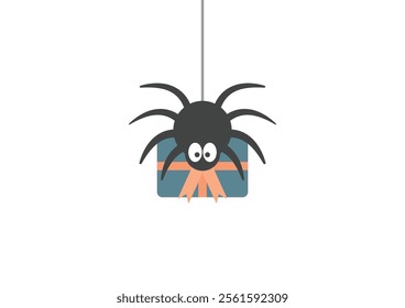 Illustration of a spider giving a gift on a white background using a flat deisgn style