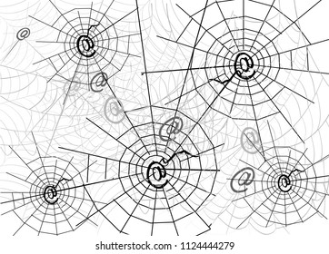 illustration with spider webs isolated on white background