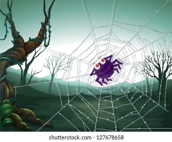 Illustration of a spiderweb in the woods
