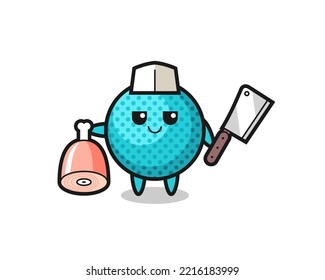 Illustration of spiky ball character as a butcher , cute design