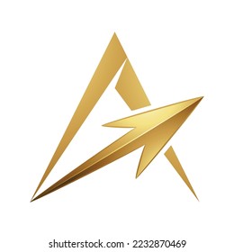 Illustration of Spiky Triangular Letter A with a Golden Arrow isolated on a White Background