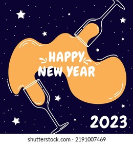 Illustration of spilled champagne for the new year 2023