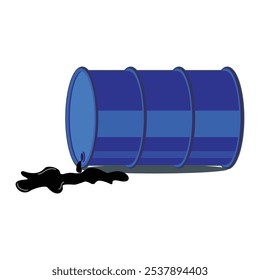 Illustration of a spilled drum releasing liquid that can pollute the environment. Chemical and dangerous pollutant spill.