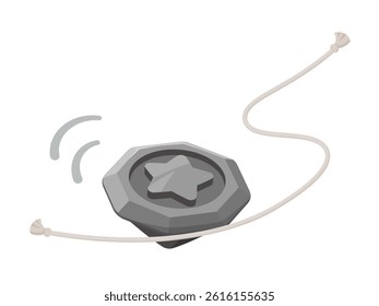 Illustration of a spinning top on a string_Beigoma