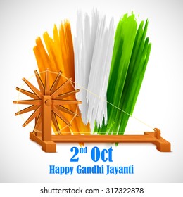 illustration of spinning wheel on India background for Gandhi Jayanti