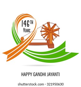 illustration of spinning wheel on India background for Gandhi Jayanti